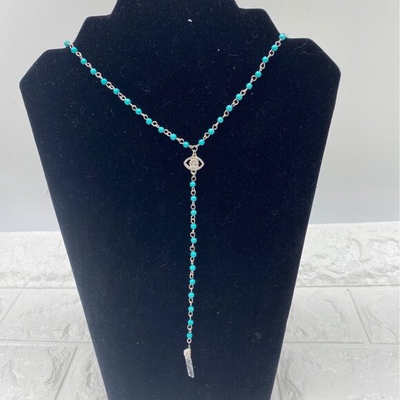 Evil Eye Beads Pendant Necklace Womens Turquoise Beads Silver Tone Handmade Jewe - Picture 2 of 8